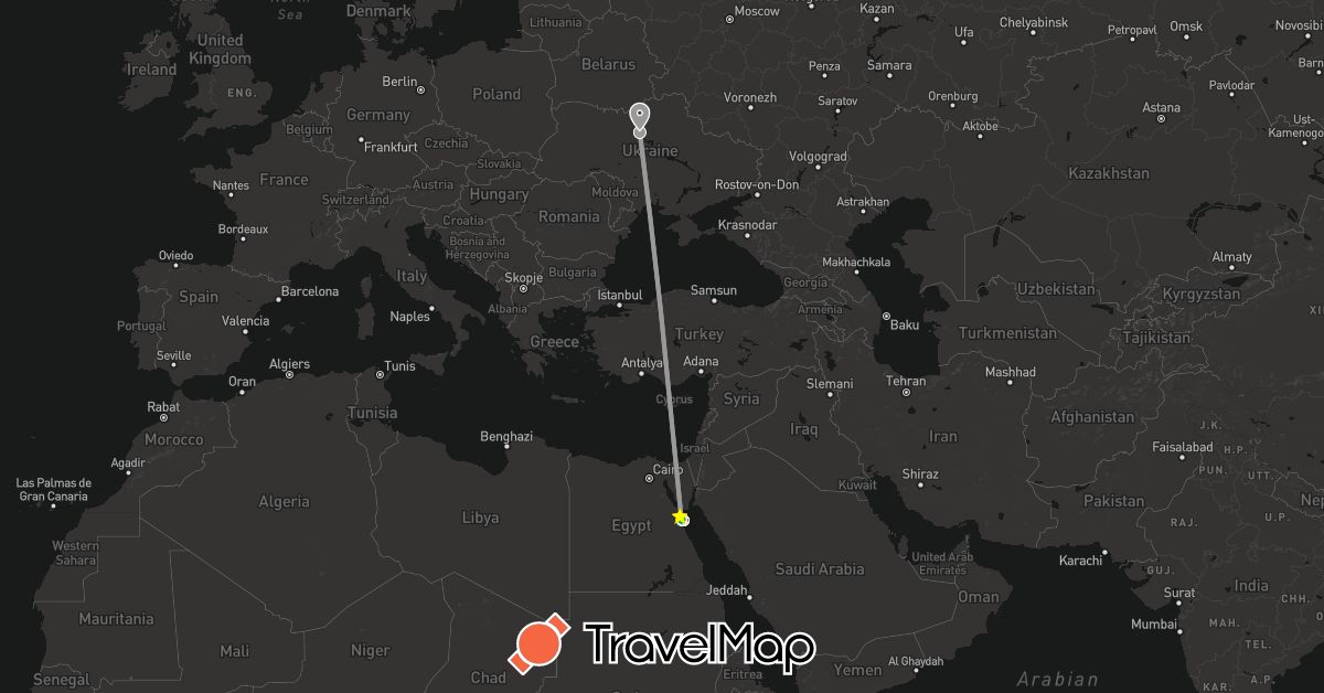 TravelMap itinerary: driving, bus, plane, boat, submarine in Egypt, Ukraine (Africa, Europe)