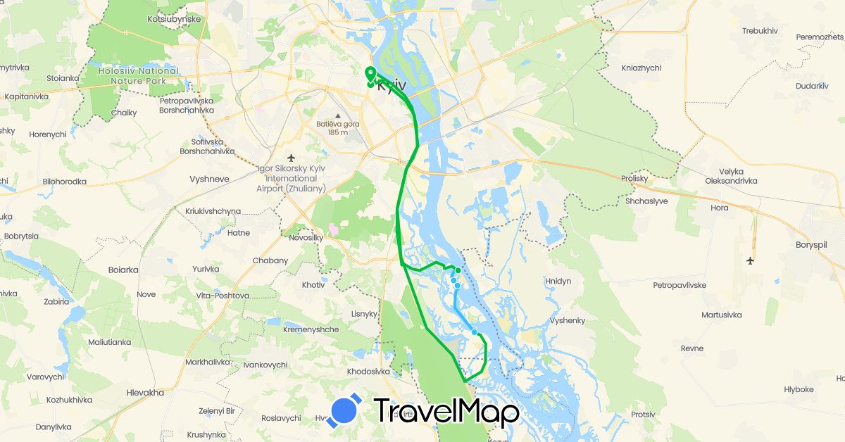 TravelMap itinerary: driving, bus, boat in Ukraine (Europe)