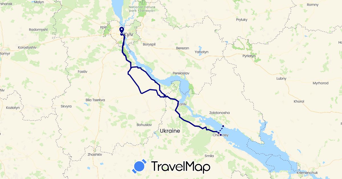 TravelMap itinerary: driving, hiking in Ukraine (Europe)